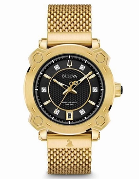 Bulova Womens GRAMMY SE Precisionist Watch - Gold-Tone - Mesh Bracelet - Diamond