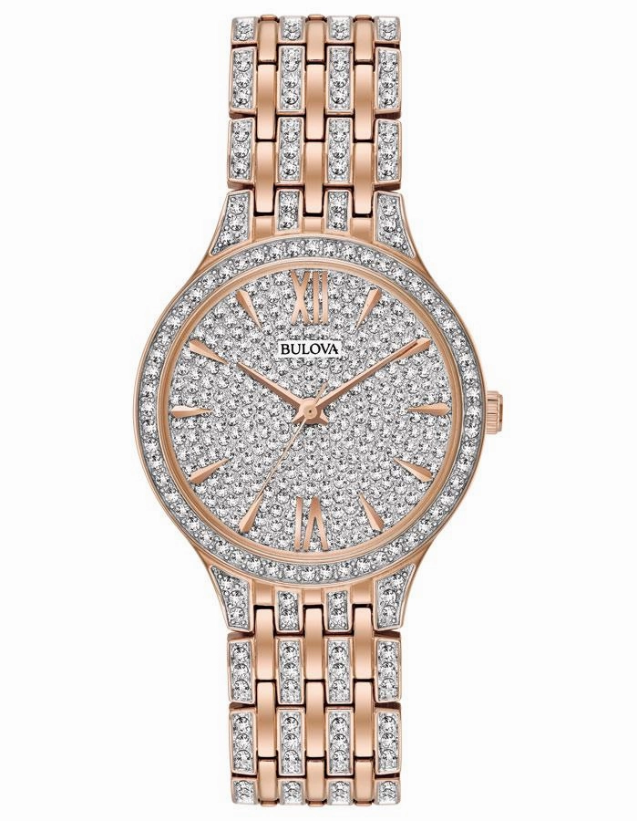 Bulova Womens Swarovski Crystal Watch - Rose Gold-Tone - Bracelet - Pave Dial
