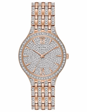 Bulova Womens Swarovski Crystal Watch - Rose Gold-Tone - Bracelet - Pave Dial