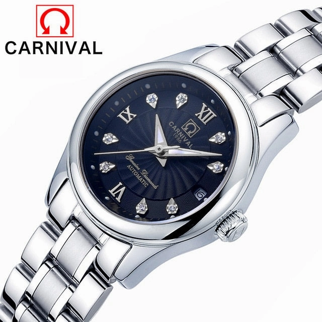 Carnival Switzerland Sapphire Mechanical Women Watches Luxury Brand Full Steel Ladies Waterproof Automatic Watch Women kol saati