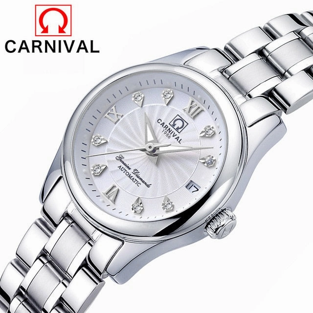 Carnival Switzerland Sapphire Mechanical Women Watches Luxury Brand Full Steel Ladies Waterproof Automatic Watch Women kol saati
