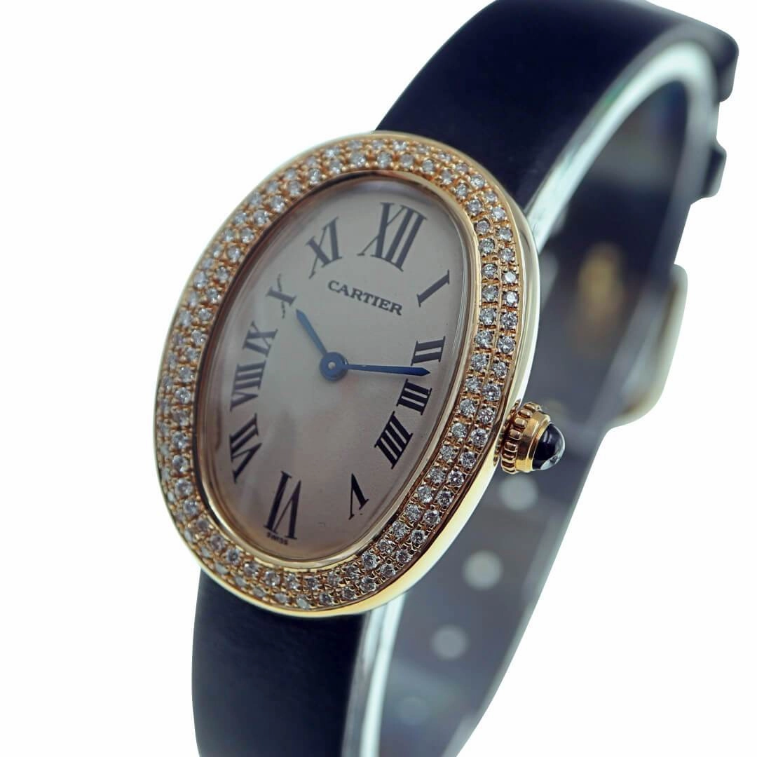 Cartier Baignoire Ref. 1954 18k Gold Ladies Vintage Watch with Diamond Bezel
