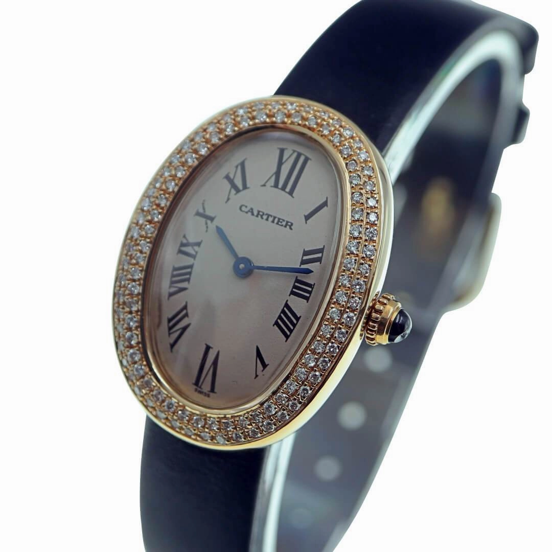 Cartier Baignoire Ref. 1954 18k Gold Ladies Vintage Watch with Diamond Bezel