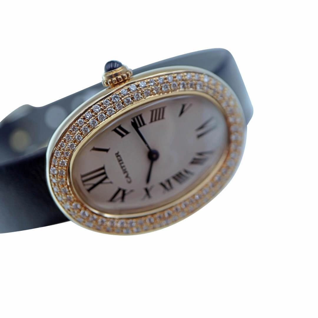 Cartier Baignoire Ref. 1954 18k Gold Ladies Vintage Watch with Diamond Bezel