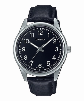 Casio Analog Black Dial Black Leather Strap Watch MTPV005L-1B4