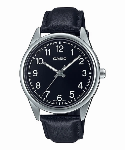 Casio Analog Black Dial Black Leather Strap Watch MTPV005L-1B4