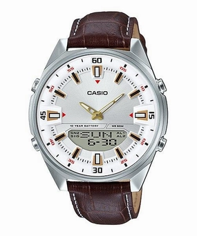 Casio Analog-Digital Brown Leather Strap Watch AMW830L-7A AMW-830L-7A