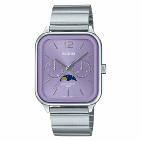 Casio Analogue Moon Phase Pale Purple Dial Stainless Steel Watch MTPM305D-6A