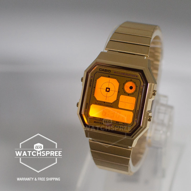 Casio Digital Vintage Gold Ion Plated Stainless Steel Band Watch A130WEG-9A