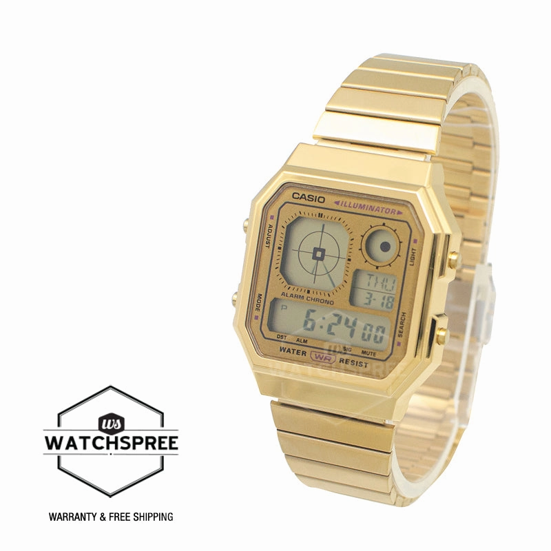 Casio Digital Vintage Gold Ion Plated Stainless Steel Band Watch A130WEG-9A