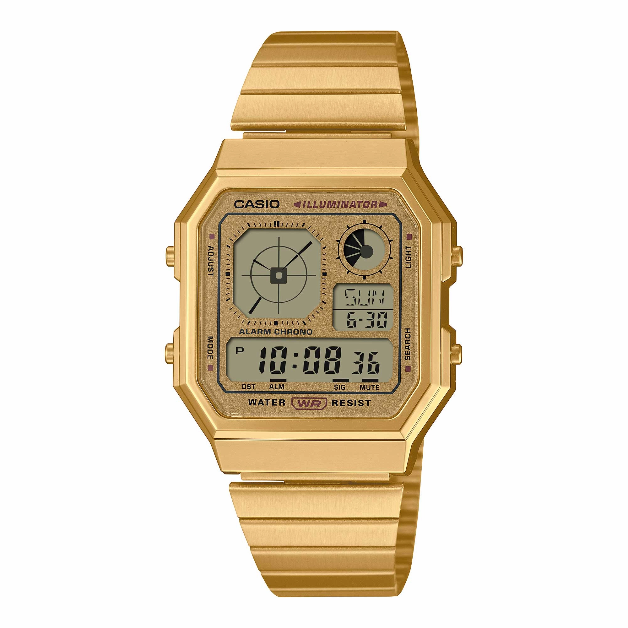 Casio Digital Vintage Gold Ion Plated Stainless Steel Band Watch A130WEG-9A