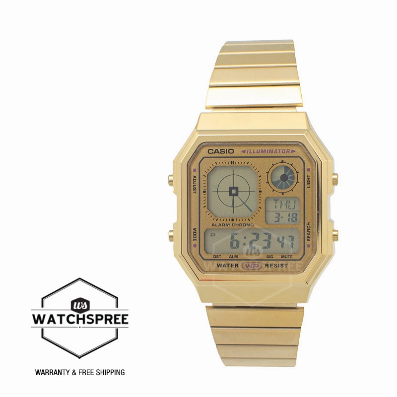Casio Digital Vintage Gold Ion Plated Stainless Steel Band Watch A130WEG-9A