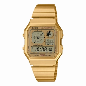 Casio Digital Vintage Gold Ion Plated Stainless Steel Band Watch A130WEG-9A