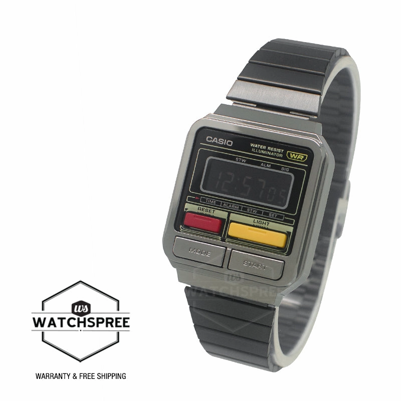 Casio Digital Vintage Grey Ion Plated Stainless Steel Band Watch A120WEGG-1B