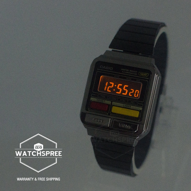 Casio Digital Vintage Grey Ion Plated Stainless Steel Band Watch A120WEGG-1B