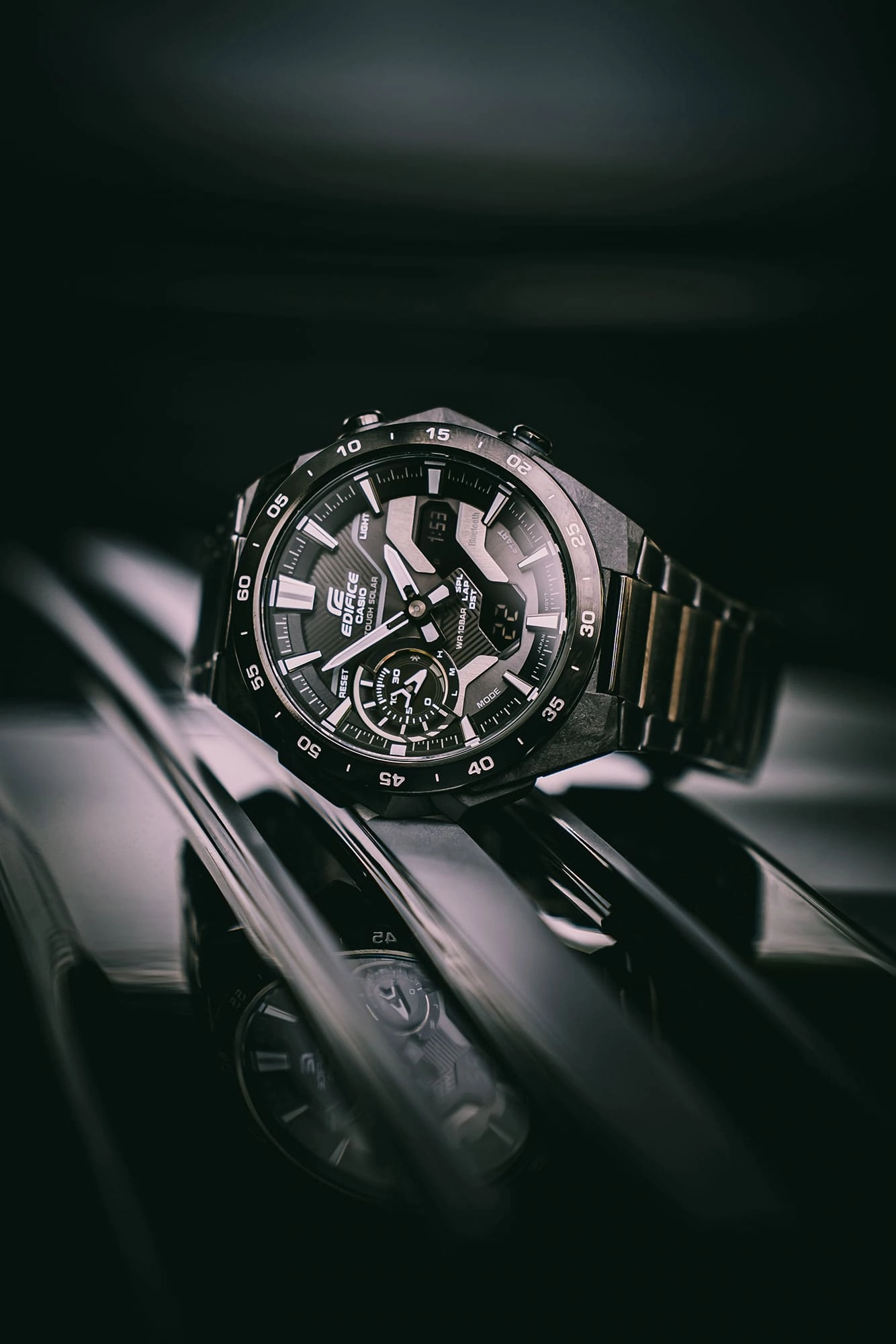 Casio Edifice Windflow DUO Motor Sport Black Stainless Steel Watch ECB2200DC-1A
