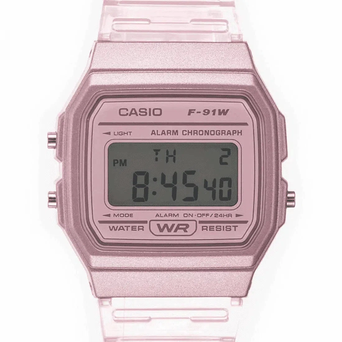 Casio F-91WS-4DF Pink Resin Transparent Strap Watch for Women