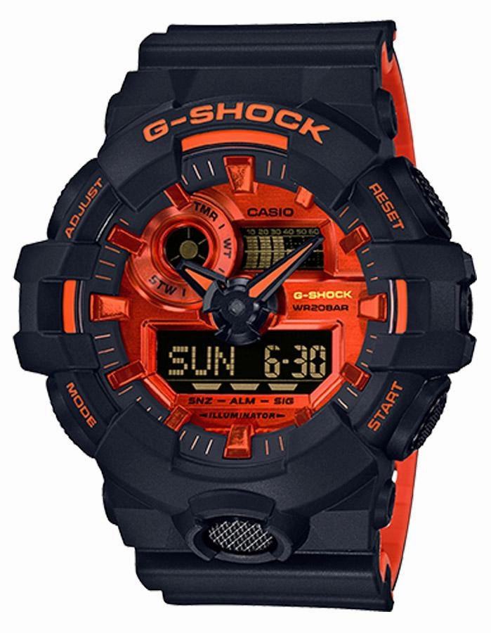Casio G-Shock GA700 Mens Watch - Analog/Digital -Black/Orange - 200M -World Time