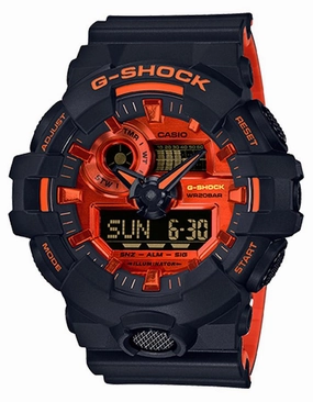 Casio G-Shock GA700 Mens Watch - Analog/Digital -Black/Orange - 200M -World Time
