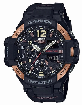 Casio G-Shock Gravity Master - Rose Gold-Tone - Black Strap - World Time - 200m