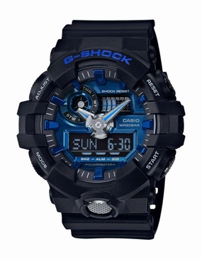 Casio G-Shock Mens Garish Color - Black & Blue - Perforated Band - World Time