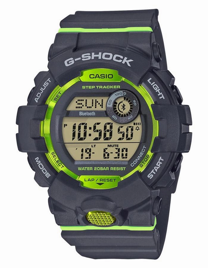 Casio G-Shock Mens GBD800 Watch - Step Counter - Grey/Green - 5 Alarms - 200M