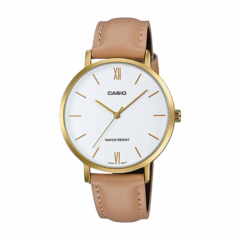 Casio Ladies' Analog Brown Leather Strap Watch LTPVT01GL-7B LTP-VT01GL-7B
