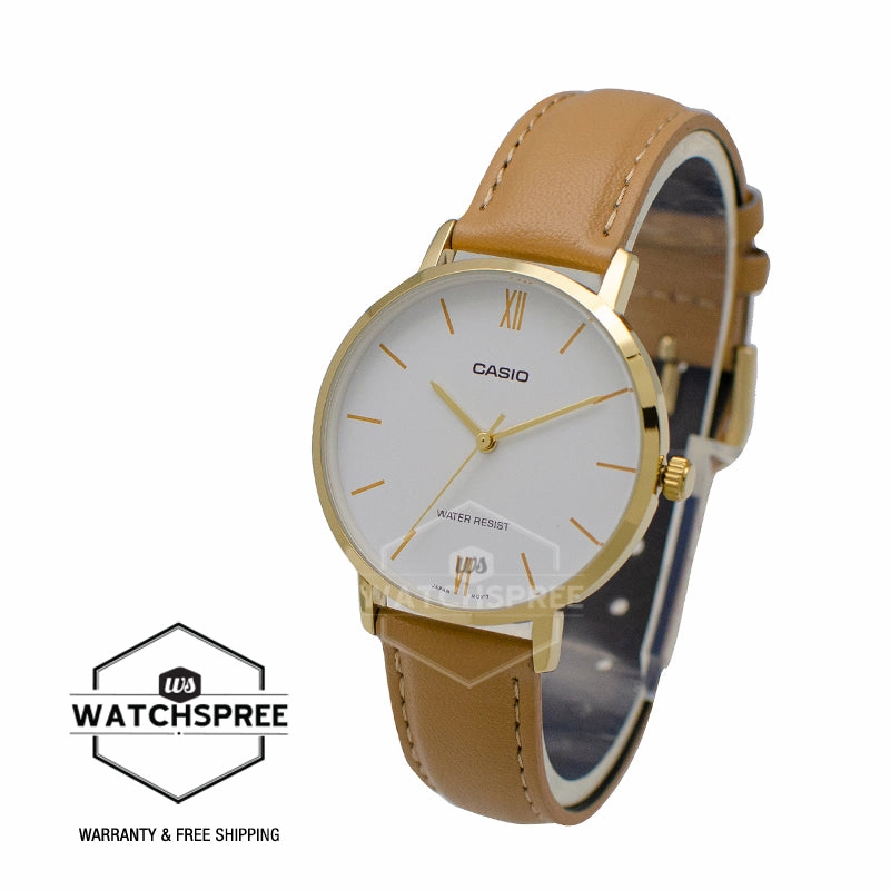 Casio Ladies' Analog Brown Leather Strap Watch LTPVT01GL-7B LTP-VT01GL-7B