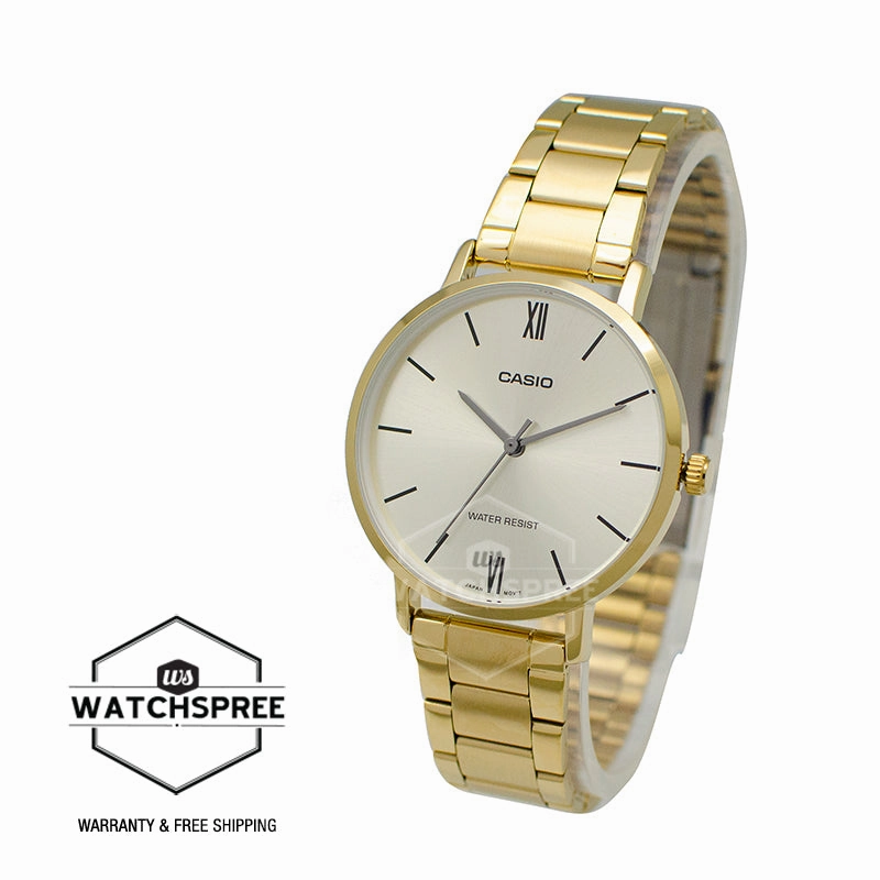 Casio Ladies' Analog Gold Stainless Steel Band Watch LTPVT01G-9B LTP-VT01G-9B