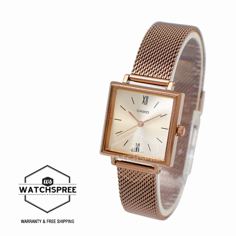 Casio Ladies' Analog Rose Gold Stainless Steel Band Watch LTPE155MR-9B LTP-E155MR-9B