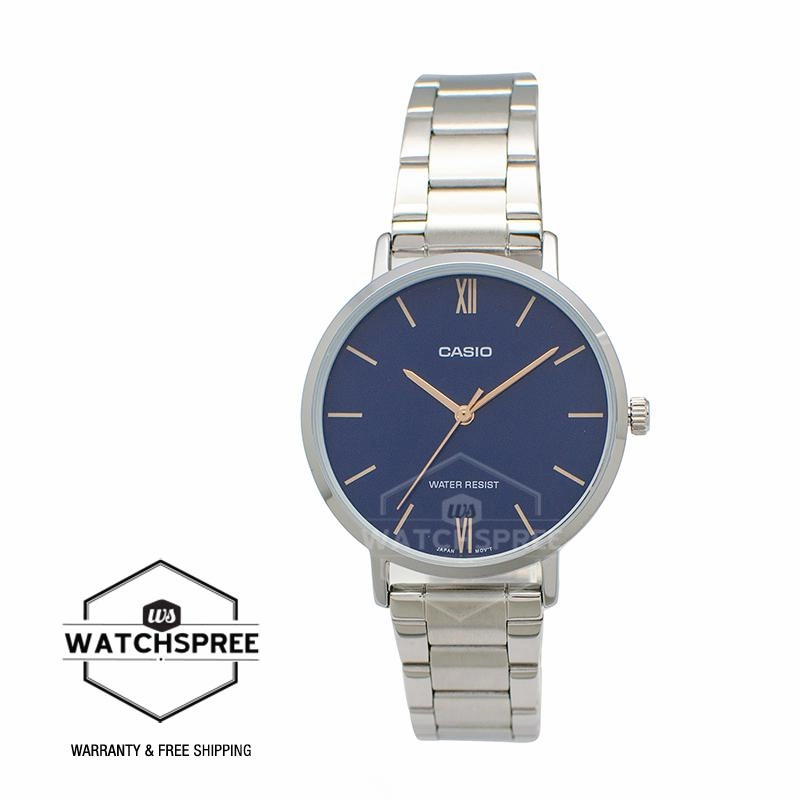 Casio Ladies' Analog Silver Stainless Steel Band Watch LTPVT01D-2B LTP-VT01D-2B