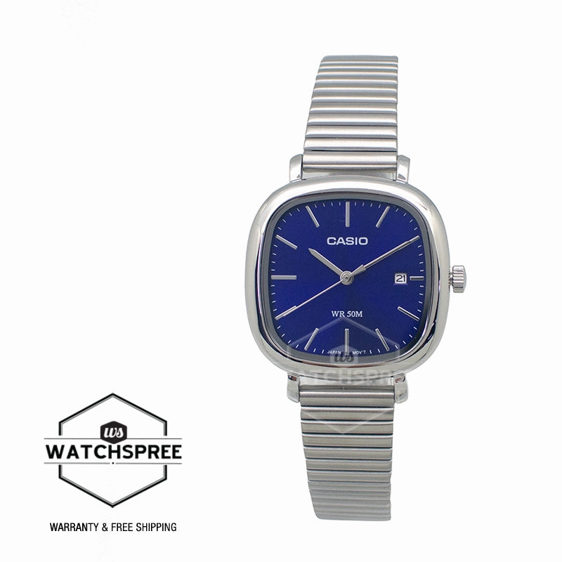 Casio Ladies' Analog Square Dial Stainless Steel Band Watch LTPB166D-2A LTP-B166D-2A