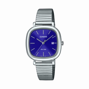 Casio Ladies' Analog Square Dial Stainless Steel Band Watch LTPB166D-2A LTP-B166D-2A