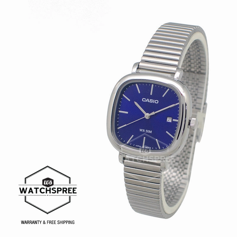 Casio Ladies' Analog Square Dial Stainless Steel Band Watch LTPB166D-2A LTP-B166D-2A