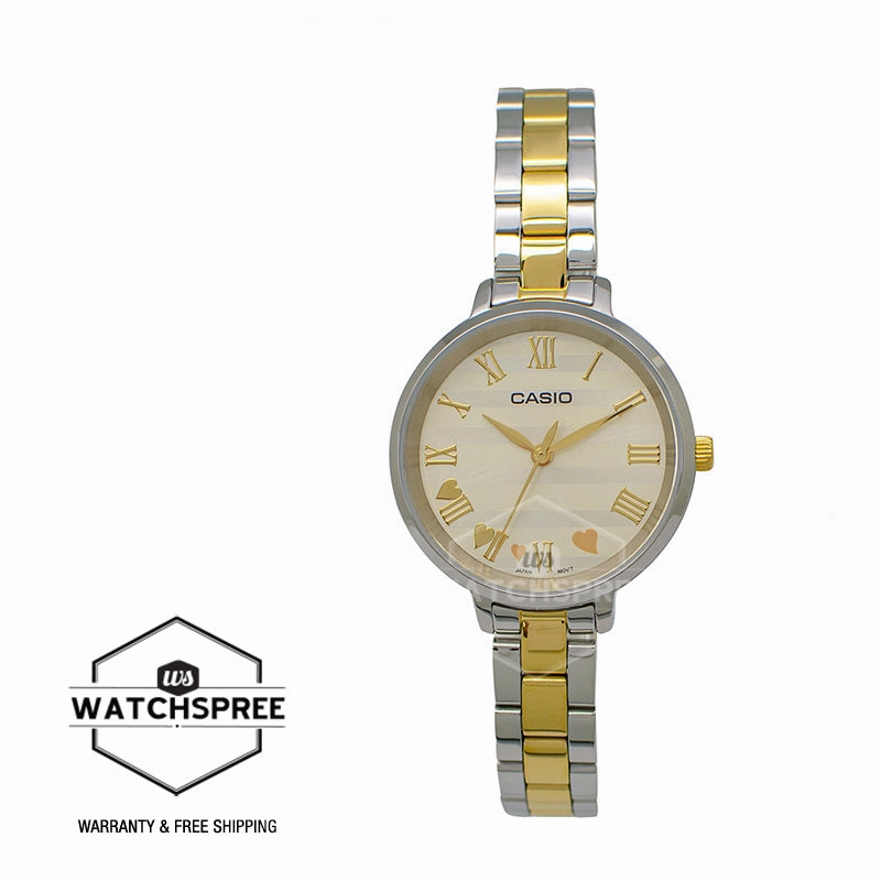 Casio Ladies' Analog Two Tone Gold Ion Plated Stainless Steel Band Watch LTPE160SG-9A LTP-E160SG-9A