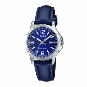 Casio Ladies' Standard Analog Blue Leather Strap Watch LTPV004L-2B LTP-V004L-2B