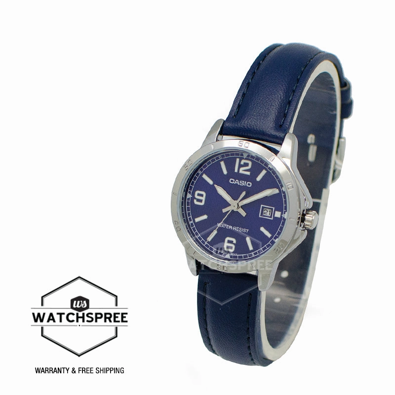 Casio Ladies' Standard Analog Blue Leather Strap Watch LTPV004L-2B LTP-V004L-2B