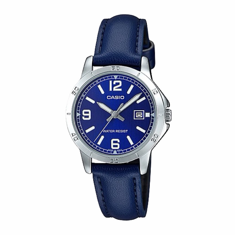 Casio Ladies' Standard Analog Blue Leather Strap Watch LTPV004L-2B LTP-V004L-2B