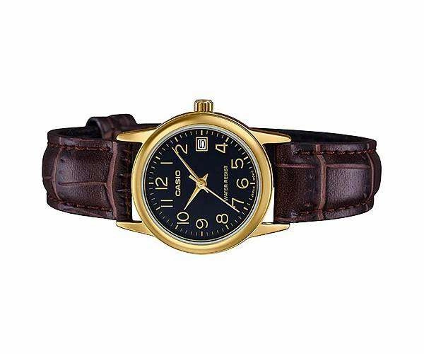Casio LTP-V002GL-1B Brown Leather Strap Watch for Women
