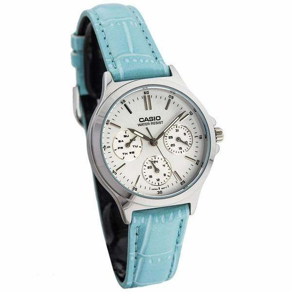 Casio LTP-V300L-2A Light Blue Leather Strap Watch for and Women
