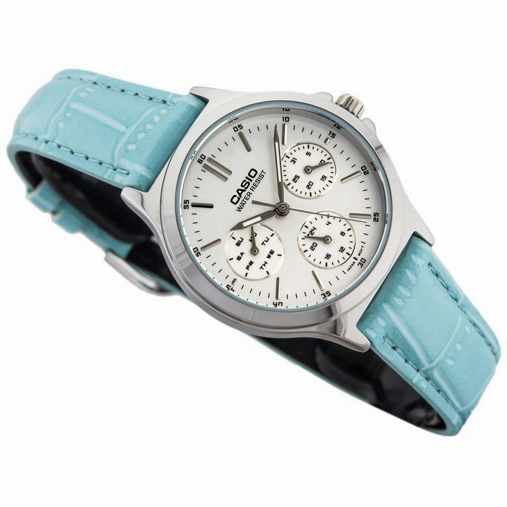 Casio LTP-V300L-2A Light Blue Leather Strap Watch for and Women