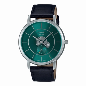 Casio Men's Analog Black Leather Strap Watch MTPB130L-3A MTP-B130L-3A