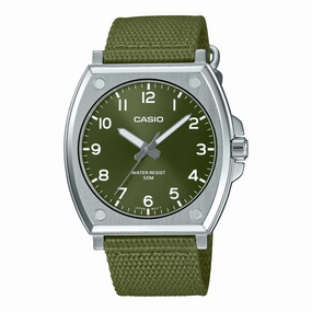 Casio Men's Analog Green Cloth Band Watch MTPE730C-3A MTP-E730C-3A