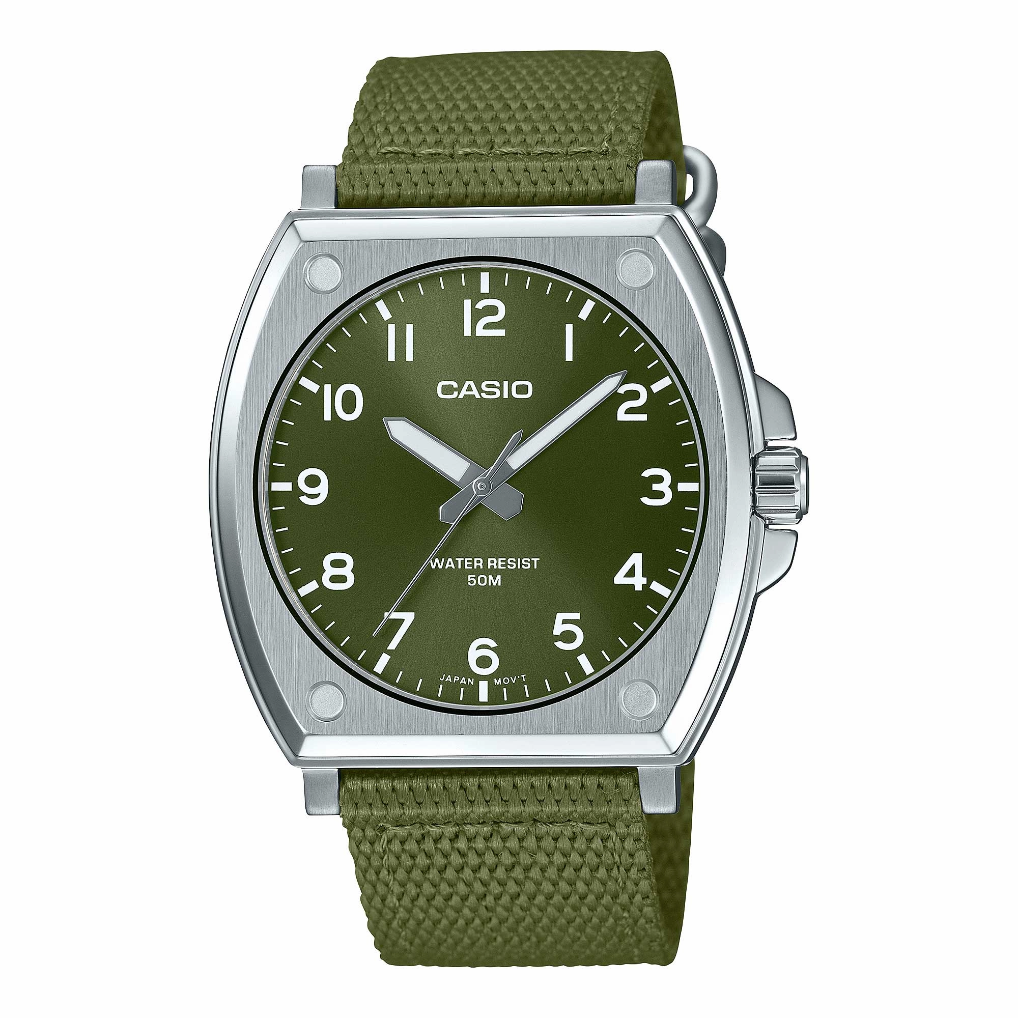 Casio Men's Analog Green Cloth Band Watch MTPE730C-3A MTP-E730C-3A