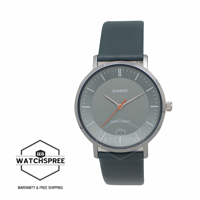 Casio Men's Analog Grey Leather Strap Watch MTPVT04L-8E MTP-VT04L-8E