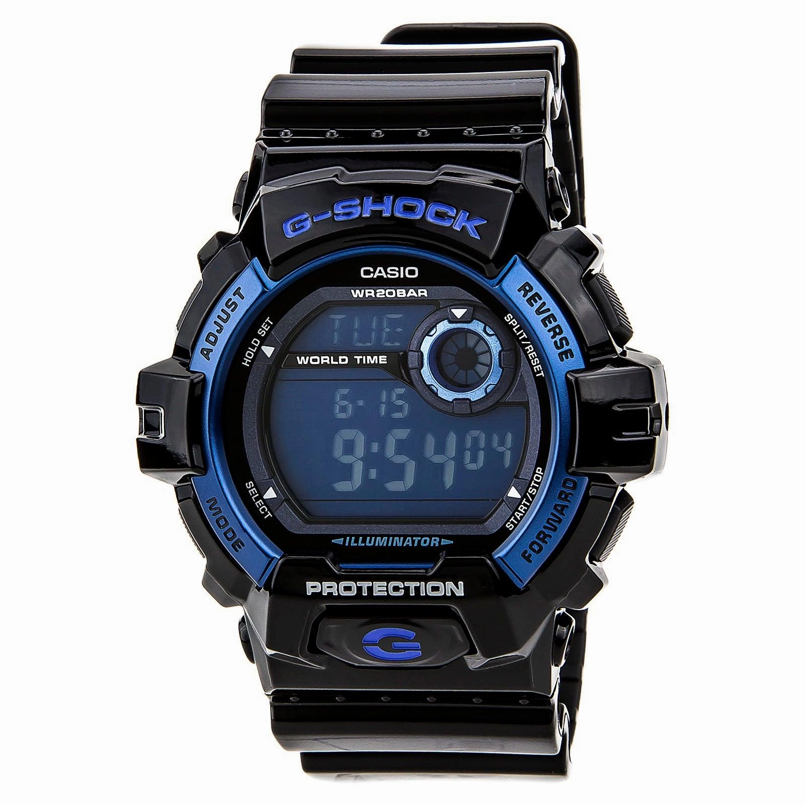 Casio Men's G-Shock Digital Blue Dial Black Resin Strap Day Date Dive Watch | G8900A-1