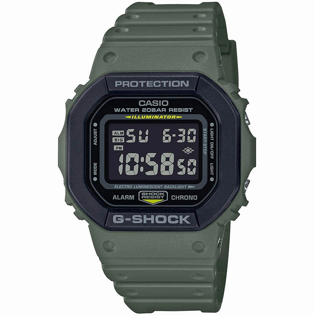 Casio Men's Quartz Watch - G-Shock Alarm Digital Dial Green Resin Strap | DW5610SU-3