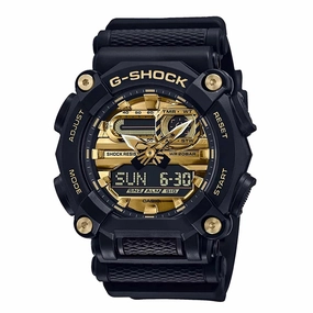 Casio Men's Quartz Watch - G-Shock Black and Gold Ana-Digi Dial Strap | GA900AG-1A