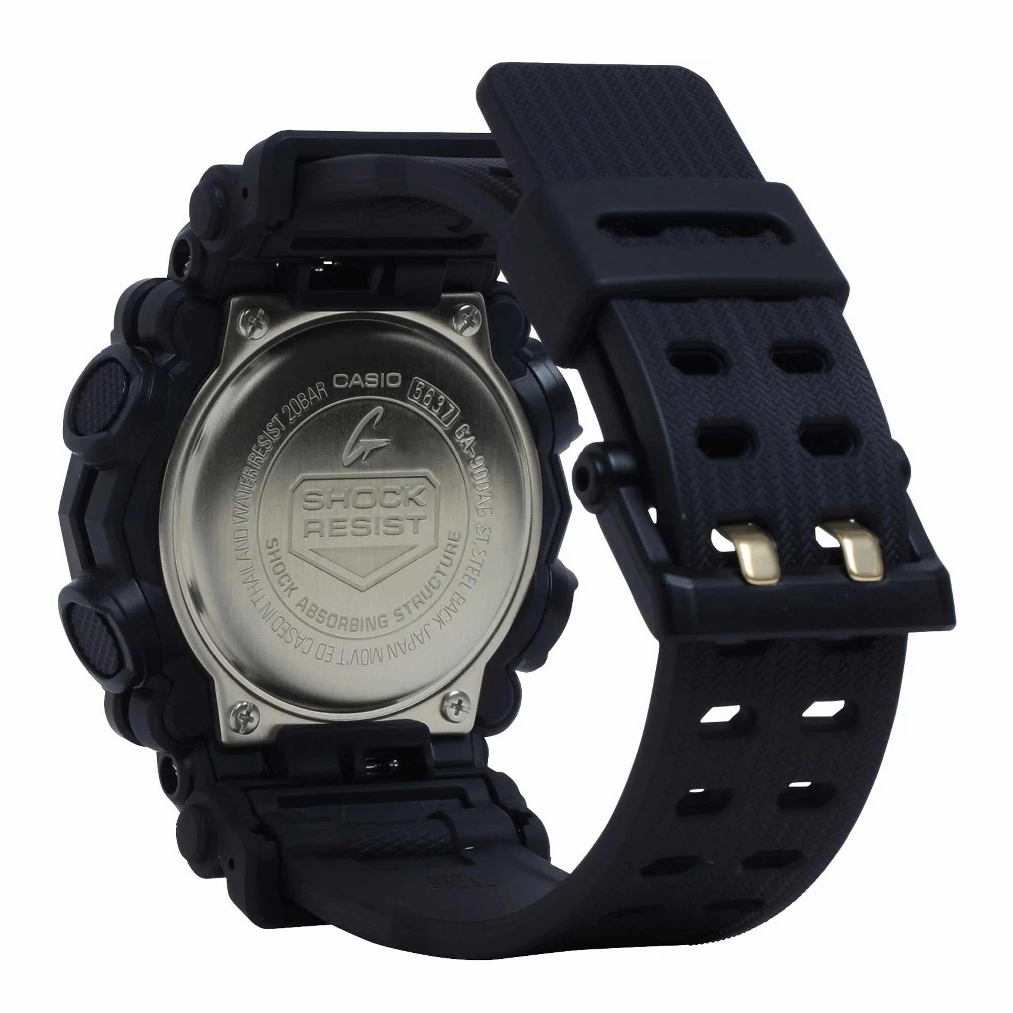 Casio Men's Quartz Watch - G-Shock Black and Gold Ana-Digi Dial Strap | GA900AG-1A