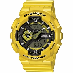 Casio Men's Watch - G-Shock Metallic Yellow Resin Strap Analog-Digital | GA110NM-9A